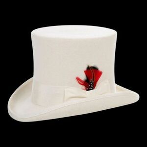 FERRECCI MENS PREMIUM TOP HAT IN WHITE WOOL VICTORIAN ELEGANCE WITH SATIN LINING